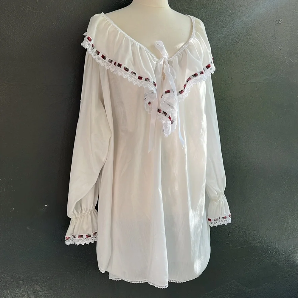 White Ruffled Women's Renaissance Top - Picture 2 of 9